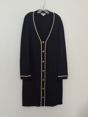 St. John Sport Black Long Cardigan with Gold Buttons and Trim
